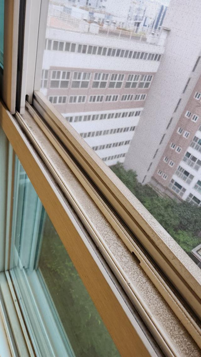 청소 전 창틀 레일 먼지
